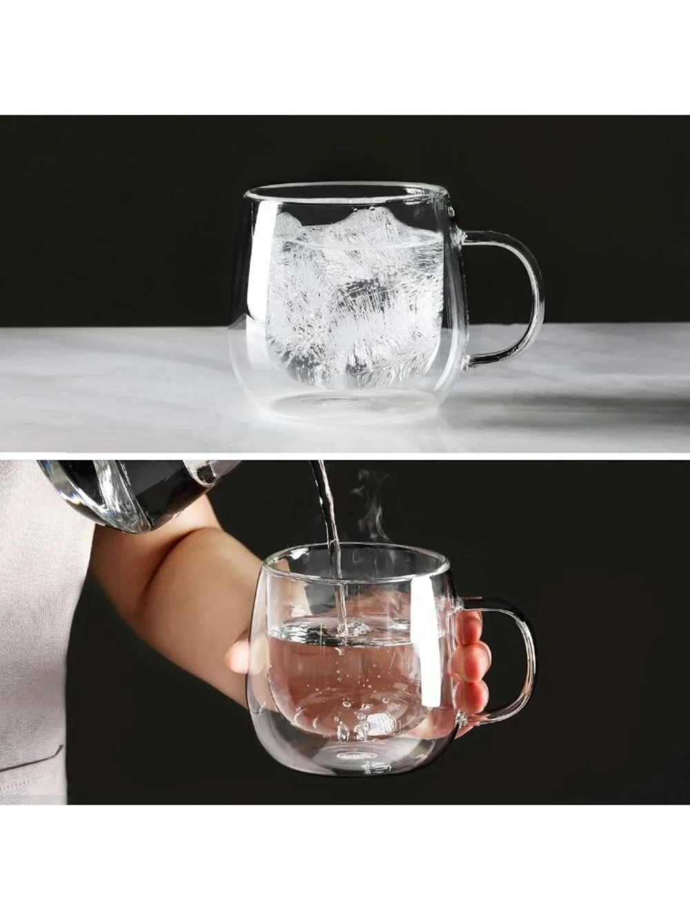 Double Walled Glass Coffee Mugs Set of 4 - Large Clear Cups for Latte, Tea
